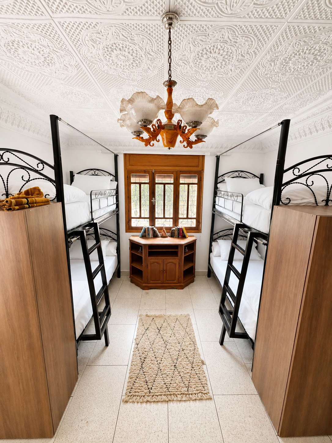 Shared dorm room with bunk beds
